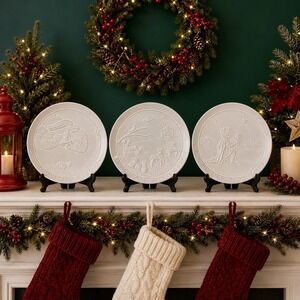 Frankoma Pottery Plates Christmas Nativity Set Of 3 77-78-79 Angel Shepherd Star